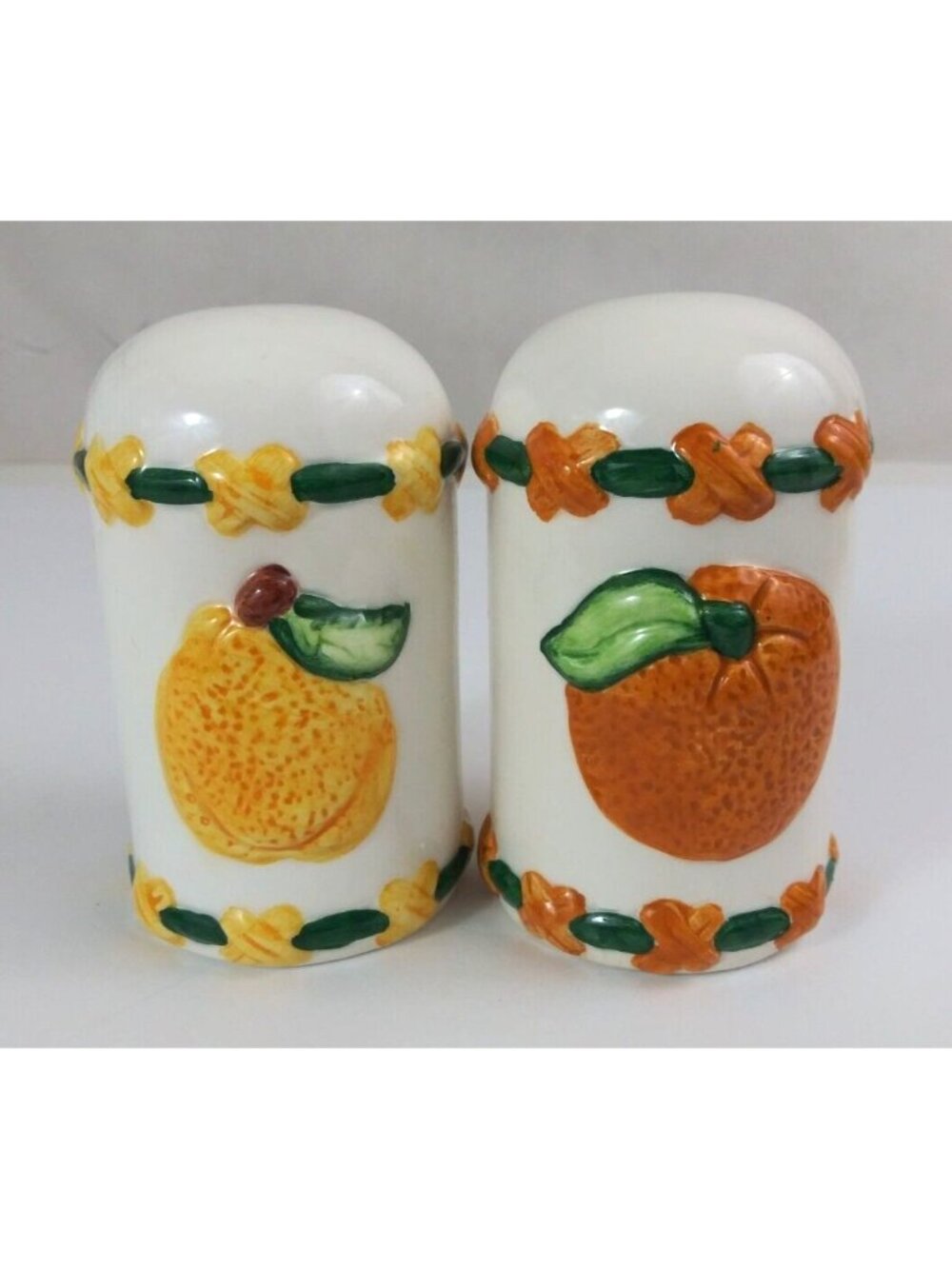 Vintage Oranges & Lemons Stitching Lines Design 3.75" Salt & Pepper Shakers